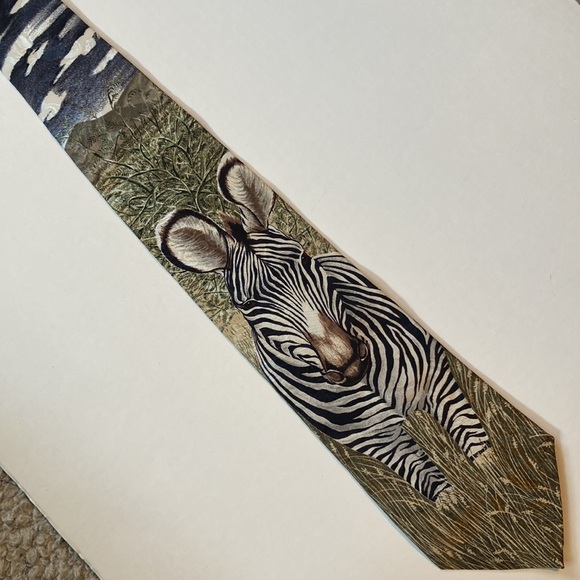 Vintage Zebra Endangered Species Stripes Forever by Marc Dennis Mens Silk Tie - Picture 3 of 12